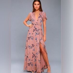 NWT Lulus Fiorire Rose Floral Print Wrap Maxi Dress, Size L